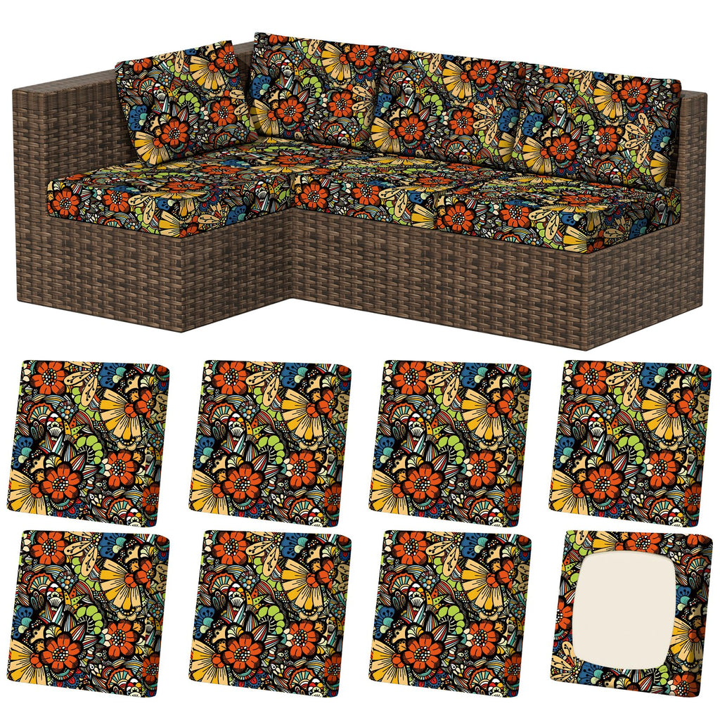 8Pcs Outdoor Cushion Covers, Stretch Patio Furniture Couch Chair Slipcovers