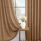 Brown Curtains for Living Room Back Tab Modern Farmhouse Semi Sheer Curtains 144 inches Long 2 Panels Set Muted Neutral Window Curtain for Dining Room Bedroom 52x144