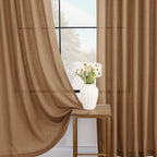 Jolilight Brown Curtains for Living Room Back Tab Modern Farmhouse Semi Sheer Curtains 132 inches Long 2 Panels Set Muted Neutral Window Curtain for Dining Room Bedroom 52x132