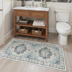 Madane Washable Area Rug 2x4, Small Entryway Rug Non-Slip Vintage Door Mat Indoor Entrance, Low Pile Floor Carpet Runner for Inside Front Door Kitchen Entry Laundry, Blue