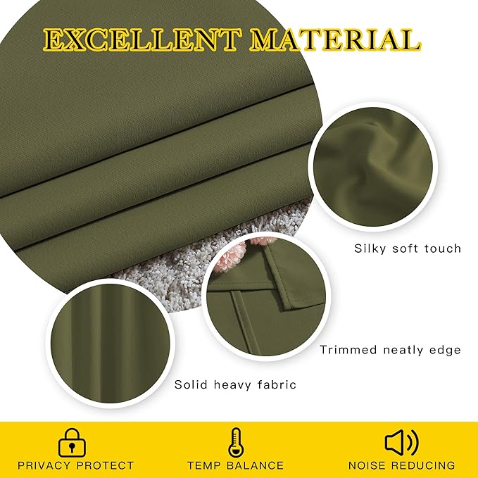 NICETOWN Bedroom Room Darkening Curtains and Drapes - Window Treatment Thermal Insulated Solid Grommet Room Darkening Draperies for Bedroom (Olive, Set of 2, 46 by 54 Inch)