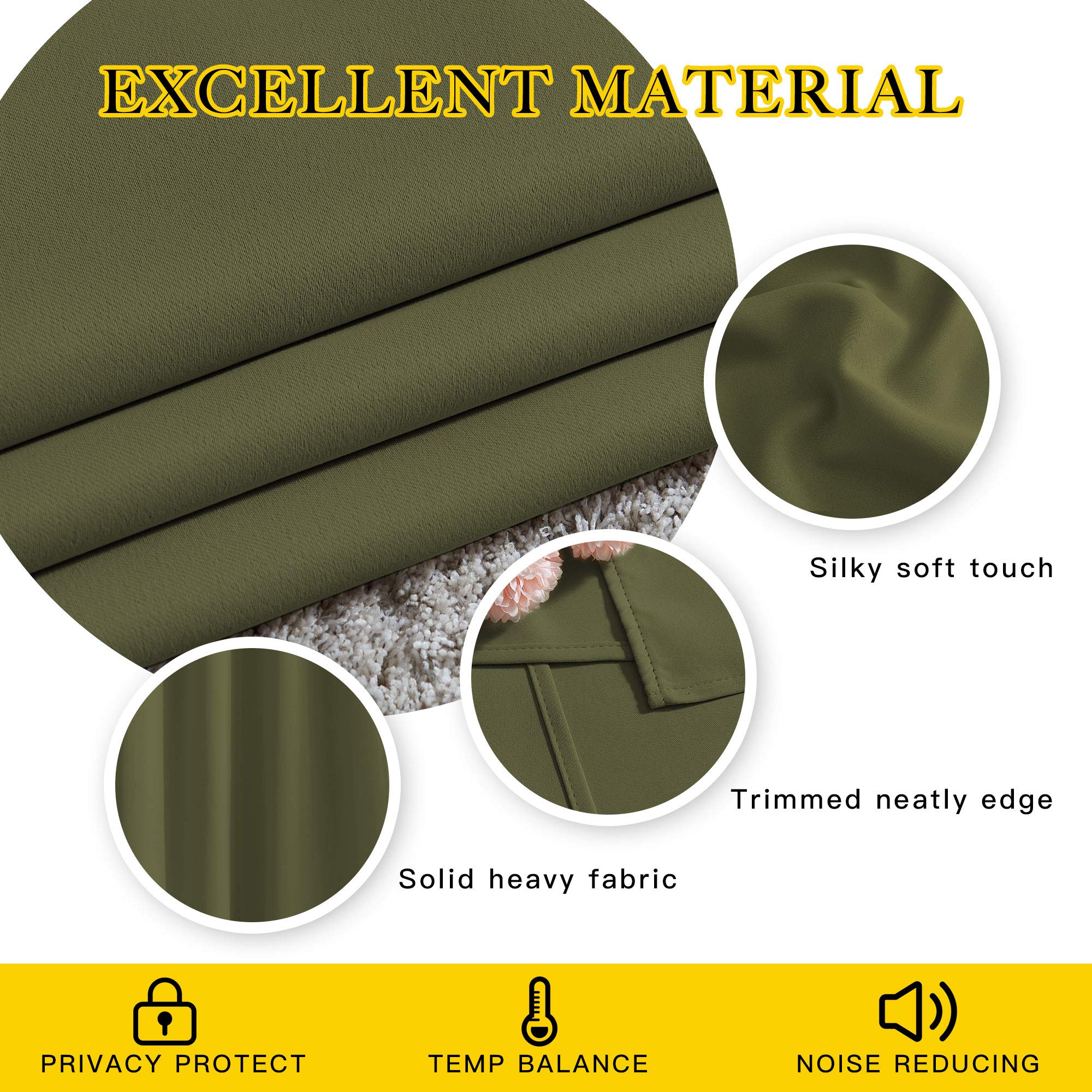 NICETOWN Patio Glass Door Panels - (52 inches Wide x 120 inches Long, Olive Green, 1 Pair) Blackout Curtains for Window Decoration, Privacy Panel Drapes for Dining Room and Guest Room