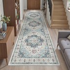 Madane Runner Rug 2'6''x8' Kitchen Runner, Hallway Runner Vintage Washable Rugs Soft Non-Slip Low Pile 2.5x8 ft Runners for Hallways Laundry Room Distressed Rug, Blue