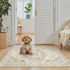 Madane Washable Area Rug 2x3, Small Entryway Rug Non-Slip Vintage Door Mat Indoor Entrance, Low Pile Floor Carpet for Inside Front Door Bedroom Kitchen Entry Laundry (2'x3', Ivory/Brown)