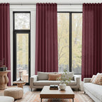 Nanspring Burgundy Linen Curtains 132 Inch Length for Living Room Light Filtering Semi Sheer Curtain Back Tab Vintage Boho Decor Drapes Floor to Ceiling High Window for Bedroom 52x132, 2 Panels
