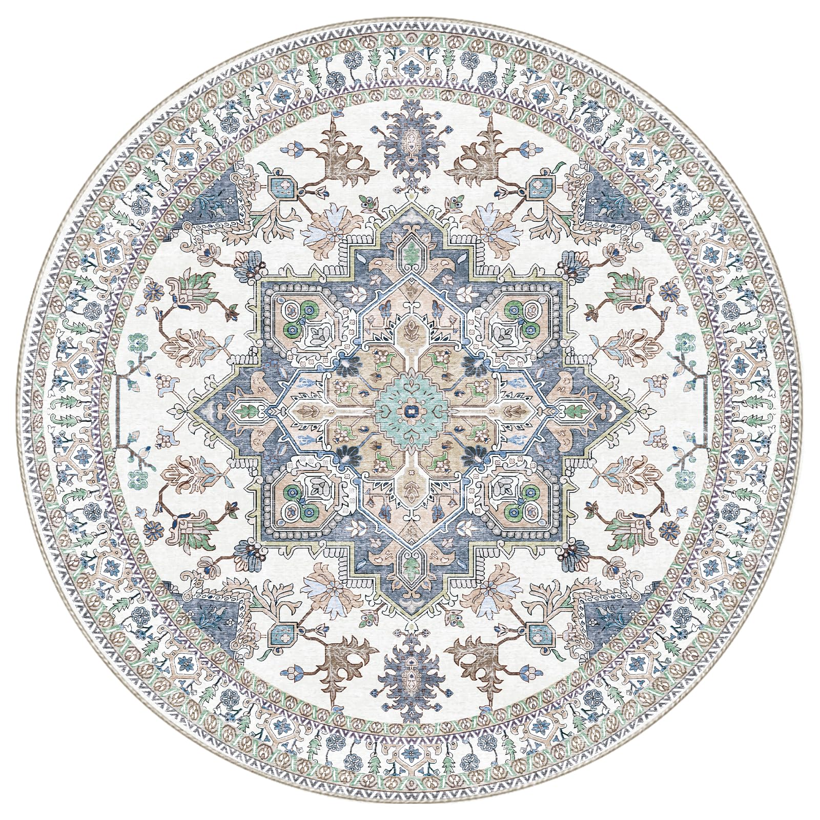 OPPODREAM Soft Area Rugs 6', Persian-Inspired Washable Rug, Purple & Cream