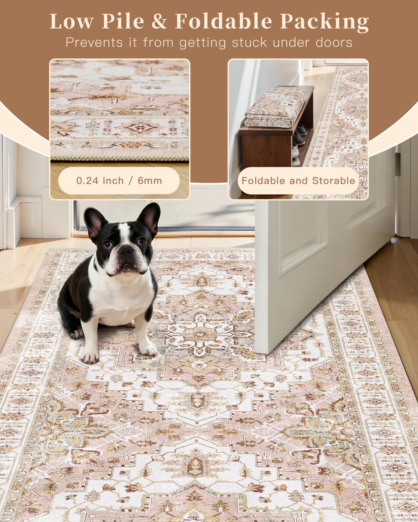Madane Kitchen Runner 2'6''x8' Soft Rug Runners for Hallways, Pink