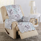Great Bay Home Reversible Floral Patchwork Recliner Furniture Protector - Machine Washable, Scalloped Edge, Stain Resistant, Printed Furniture Cover for Dogs, Kids, and Pets (Gray/Aqua)