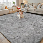 5x8 Feet Grey Fluffy Shag Area Rugs for Living Room, Modern Fluffy Shaggy Carpets for Teens Dorm Nursery Home, Non Slip Indoor Rugs Fuzzy Floor Carpet(5 x 8, Light Grey)
