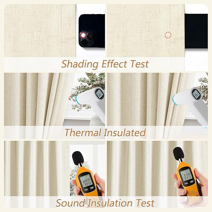 Guken 100% Blackout Curtains 108 Inch Length 2 Panels Set for Living Room Bedroom Back Tab Thermal Insulated Black Out Linen Drapes Room Darkening Window Curtains Warm Beige 52x108