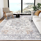 AMADA HOMEFURNISHING 5x7 Area Rugs, Washable Living Room Rug Low-Profile with Non-Slip Backing & Durable Edge Binding, Vintage 5x7 Rugs for Living Room, Bedroom, Dinning Room