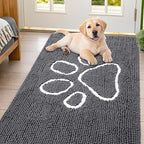 Smiry Dog Door Mat for Muddy Paws, Absorbent Dirt Trapper Non Slip Quick Dry Washable Chenille Mat for Mud Dogs, Entry Rug for Indoor and Outdoor (54x32 Inches, Dark Grey and White)