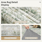 Soalmost 5x7 Area Rugs Green/Brown Low Pile Indoor Washable Trendy Faded Style Rugs for Bedroom Living Room Dining Room Foldable Non-Slip Thin Print Home Office Mat