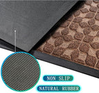 Bulijojo Sturdy Front Entrance Doormats,Durable Heavy Duty Welcome Mat,Thick Absorbent Natural Rubber Non Slip Mat,Easy Clean Entryway Mat 17"x30" Geometric Brown