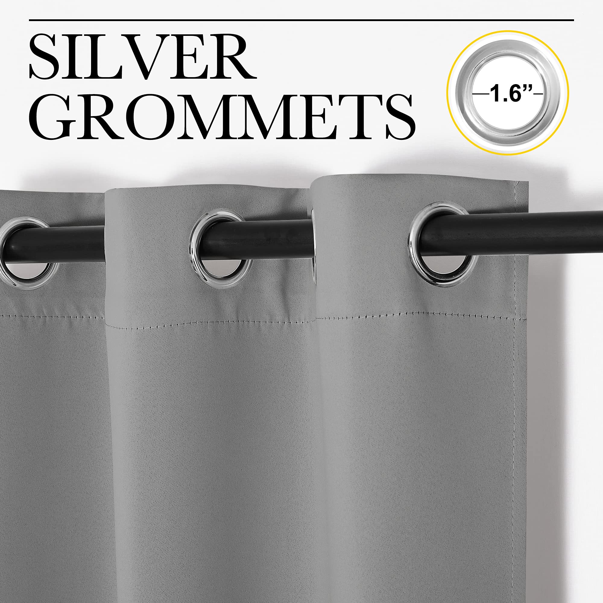 NICETOWN Silver Grey Blackout Curtain Panels for Bedroom, Thermal Insulated Grommet Top Blackout Draperies and Drapes for Basement (2 Panels, W34 x L48-inch)