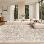 Madane Living Room 10x14 Area Rugs, Washable Low Pile Non-Slip Stain Resistant Extra Large Thin Rug, Vintage Soft Throw Carpet for Dining Room Bedroom Farmhouse Home Office Decor (10 x 14, Brown/Sand)