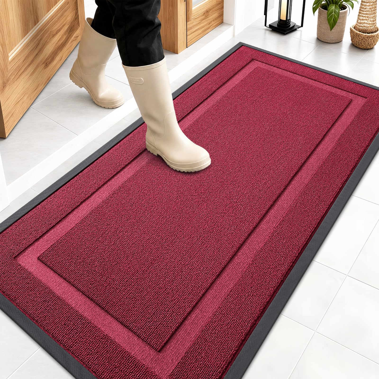 OLANLY Front Door Mat Outside 47x23, All-Season Heavy-Duty Rubber Doormat