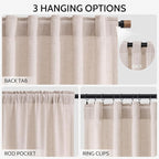 Natural White Linen Curtains 72 Inches Long for Living Room Burlap Linen Textured Light Filtering Semi Sheer Curtains Back Tab Privacy Neutral Farmhouse Curtain for Bedroom Office 52x72, 2 Panels