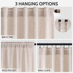 Nanspring Natural White Linen Curtains 84 Inch Length for Living Room Burlap Light Filtering Semi Sheer Curtain Back Tab Neutral Farmhouse Privacy Drapes for Bedroom Office 52x84, 2 Panels