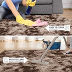 Tepook 9x12 Area Rugs for Living Room Bedroom, Soft Fluffy Plush Shaggy Girls Boys Kids Room Rug, Shag Upgrade Non-Slip Throw Carpet for Dorms Nursery Classroom Home Decor, Tie-Dyed Brown