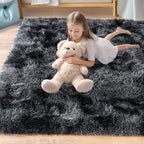 Pionblank 9x12 Area Rug, Large Area Rug for Living Room, Shag Rug for Bedroom, Soft Furry Non Slip Carpet for Kids Room Nursery Teens Dorm Home Decor, Dark Grey