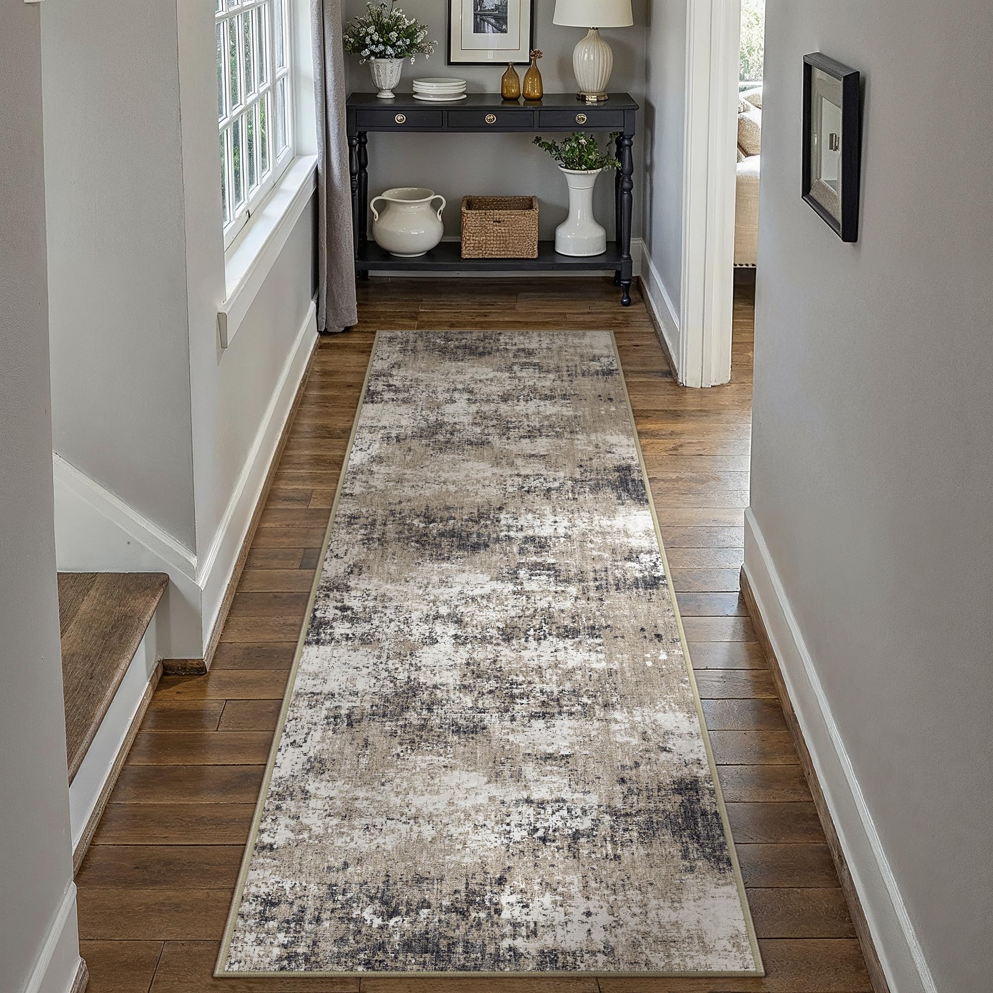 PureCozy Brown Runner Rug 2x8 Modern Abstract