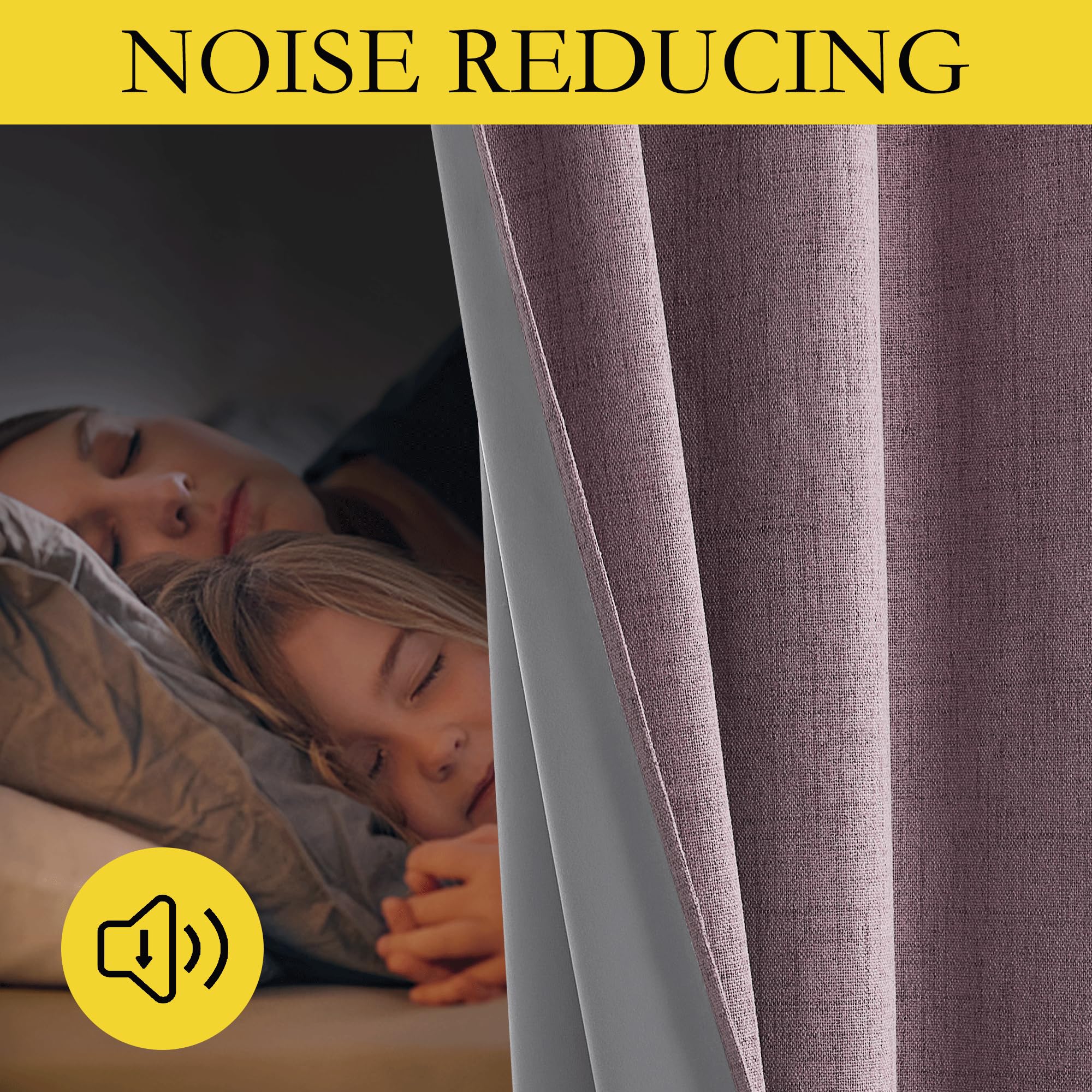 NICETOWN Chaise Mauve Vintage Linen 100% Blackout Curtains for Living Room, Thermal Insulated Curtains 102“ Long, Noise Reducing Window Treatment Drapes for Home Office, 62" Wide Per Panel, Set of 2