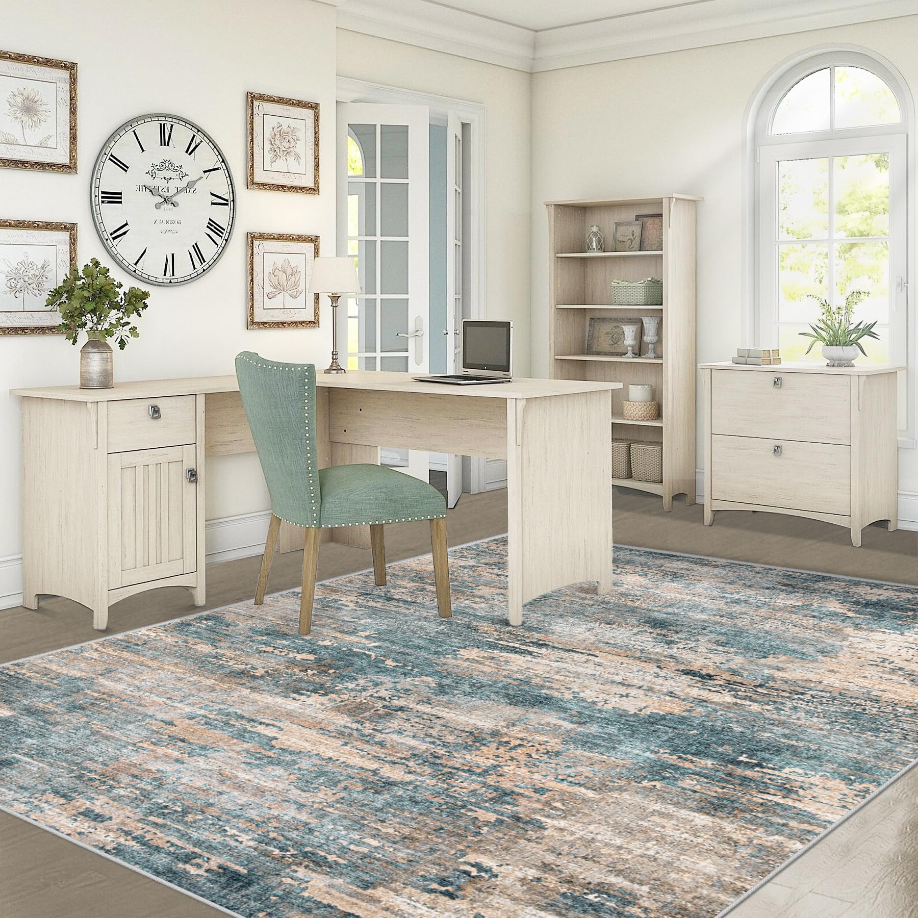 XLUEZ 6x9 Area Rugs for Living Room, Washable Modern Abstract Large Area Rug Neutral Soft Non Slip Kids Rug Stain Resistant Indoor Carpet for Bedroom Nursery Dining Room Playroom(GreenBrown, 6'x9')