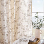 Lazzzy Taupe Vintage Floral Linen Curtains Farmhouse 50W X 84L 2 Panels
