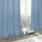 Nanspring Blue Semi Sheer Linen Curtains 84 inch Length for Living Room Back Tab Modern Farmhouse Coastal Decor Stone Dusty Blue Cotton Textured Gauze Curtains for Dining Room Bedroom Blue Grey