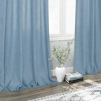 2 Panels Set Blue Linen Curtains 126 Inches Long for Living Room Extra Long Back Tab Curtain Neutral Farmhouse Light Filtering Semi Sheer Linen Drapes Ceiling to Floor for Large Window 52x126