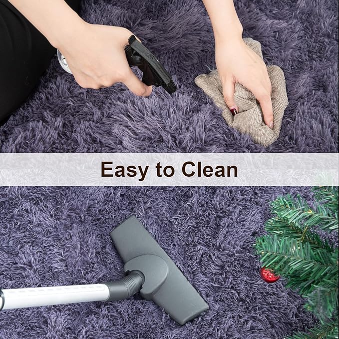 TWINNIS Super Soft Shaggy Rugs Fluffy Carpets 10x14 Feet, Indoor Modern Plush Area Rugs for Living Room Bedroom Kids Room Nursery Home Decor, Upgrade Anti-Skid Fuzzy Rug, Grey Purple