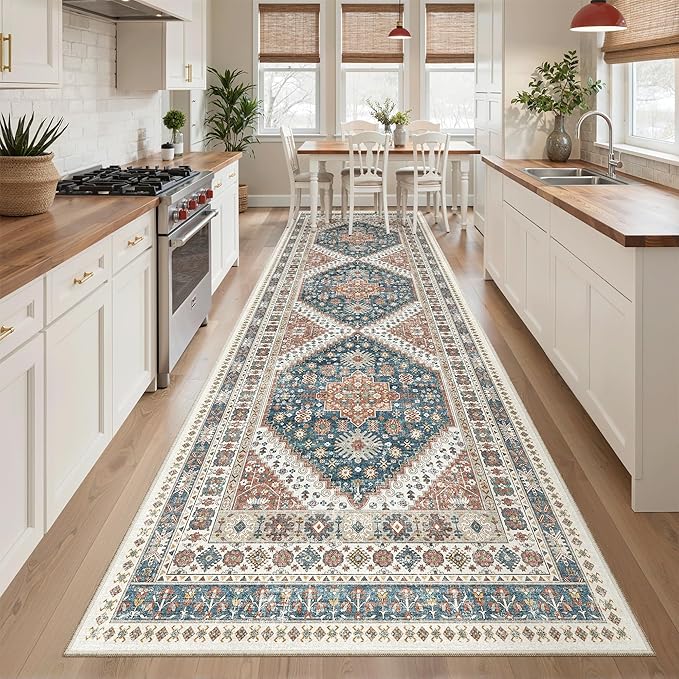 Madane Hallway Runner Rug 3x10 Washable Kitchen Runners 10ft, Navy Blue