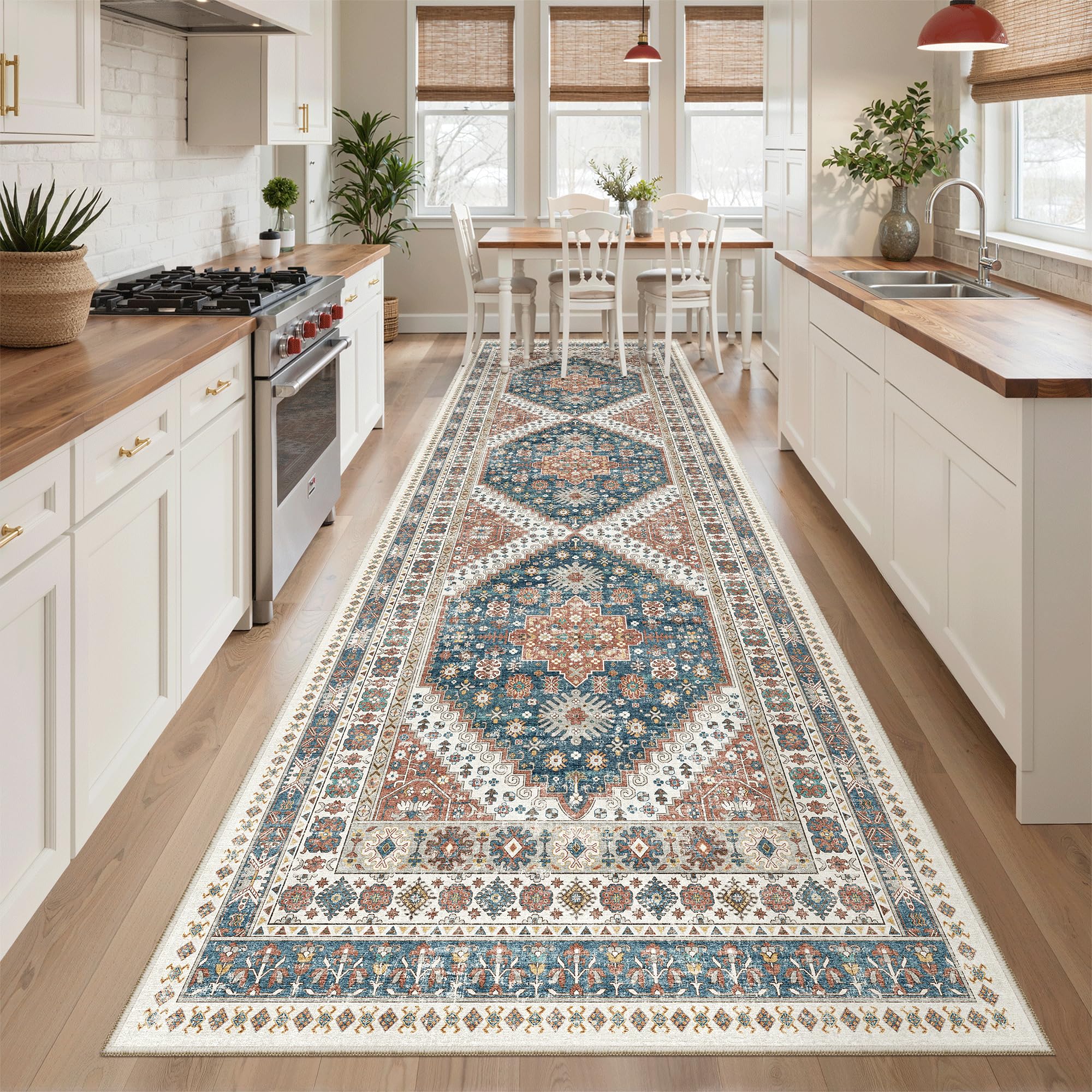 Madane Hallway Runner Rug 3x10 Washable Kitchen Runners 10ft, Navy Blue