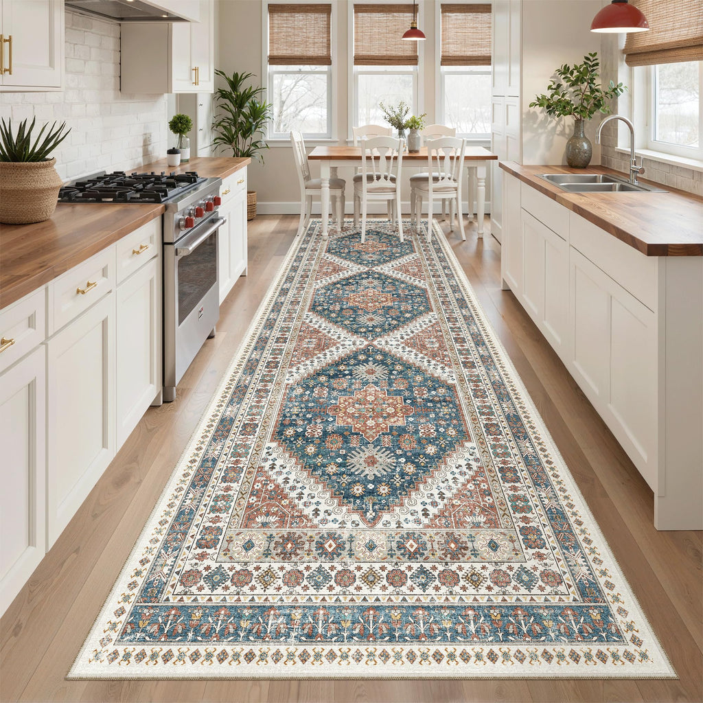 Madane Hallway Runner Rug 3x10 Washable Kitchen Runners 10ft, Navy Blue