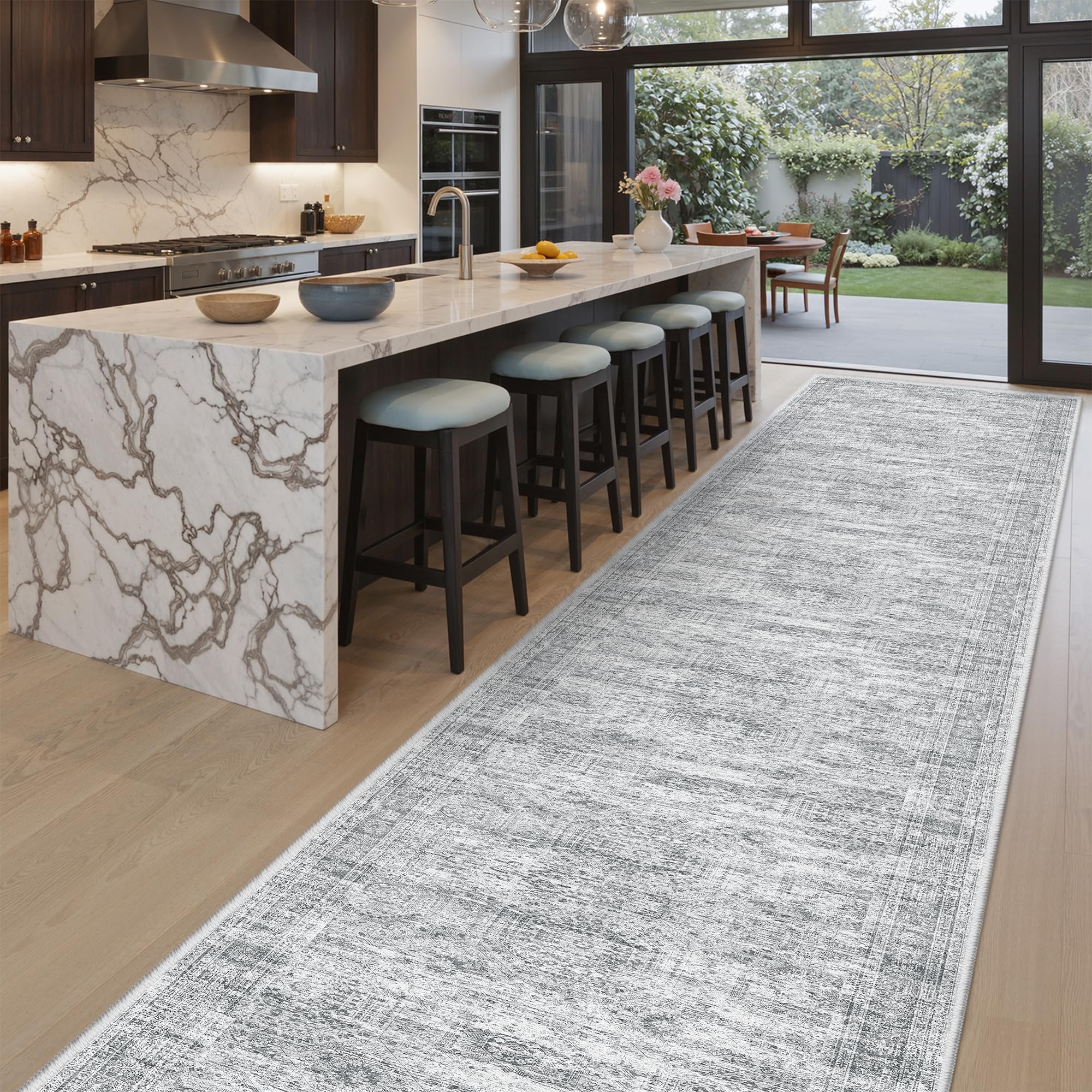 Soalmost Washable Hallway Runner Rug 3x18 Kitchen Entry Rugs Non-Slip, Grey