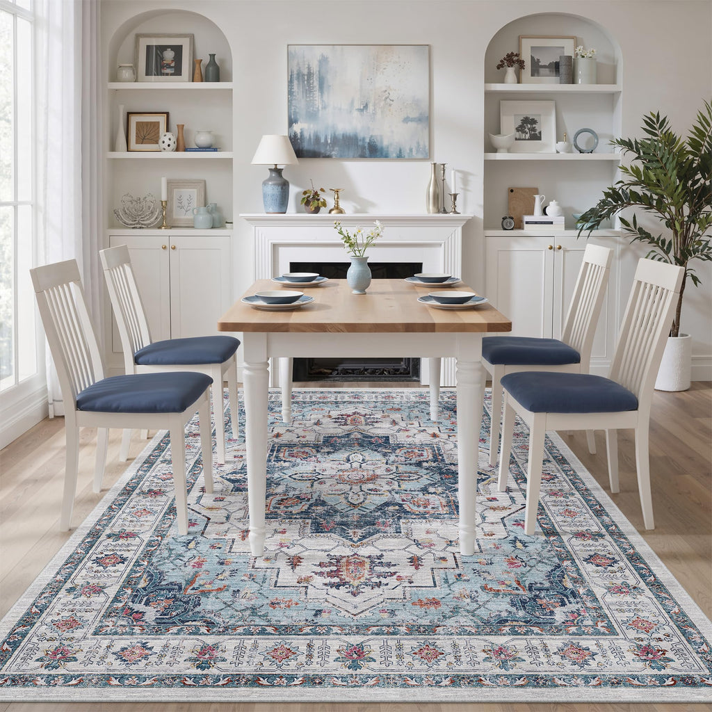zesthome 5x7 Area Rugs for Living Room,Large Washable Rug,Blue