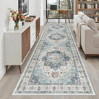 Madane Hallway Rug 3x10, Kitchen Rugs Washable Entryway Rug Vintage Kitchen Runners Non Slip Indoor Area Rug Farmhouse Carpet Runner for Bathroom Living Room Bedroom, Blue
