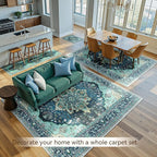 RELEANY Area Rugs 10'x14' Washable Non-Slip, Floral Vintage Distress Print Pattern Medallion Carpet for Living Room Bedroom Dining Room, Teal Green Lake Blue Turquoise