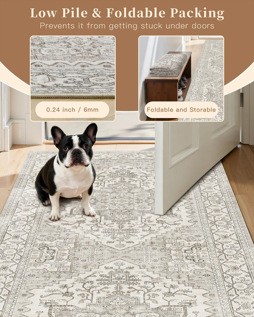 Madane Washable Entry Rug 3x4 Area Rugs for Entryway Kitchen, Beige/Brown
