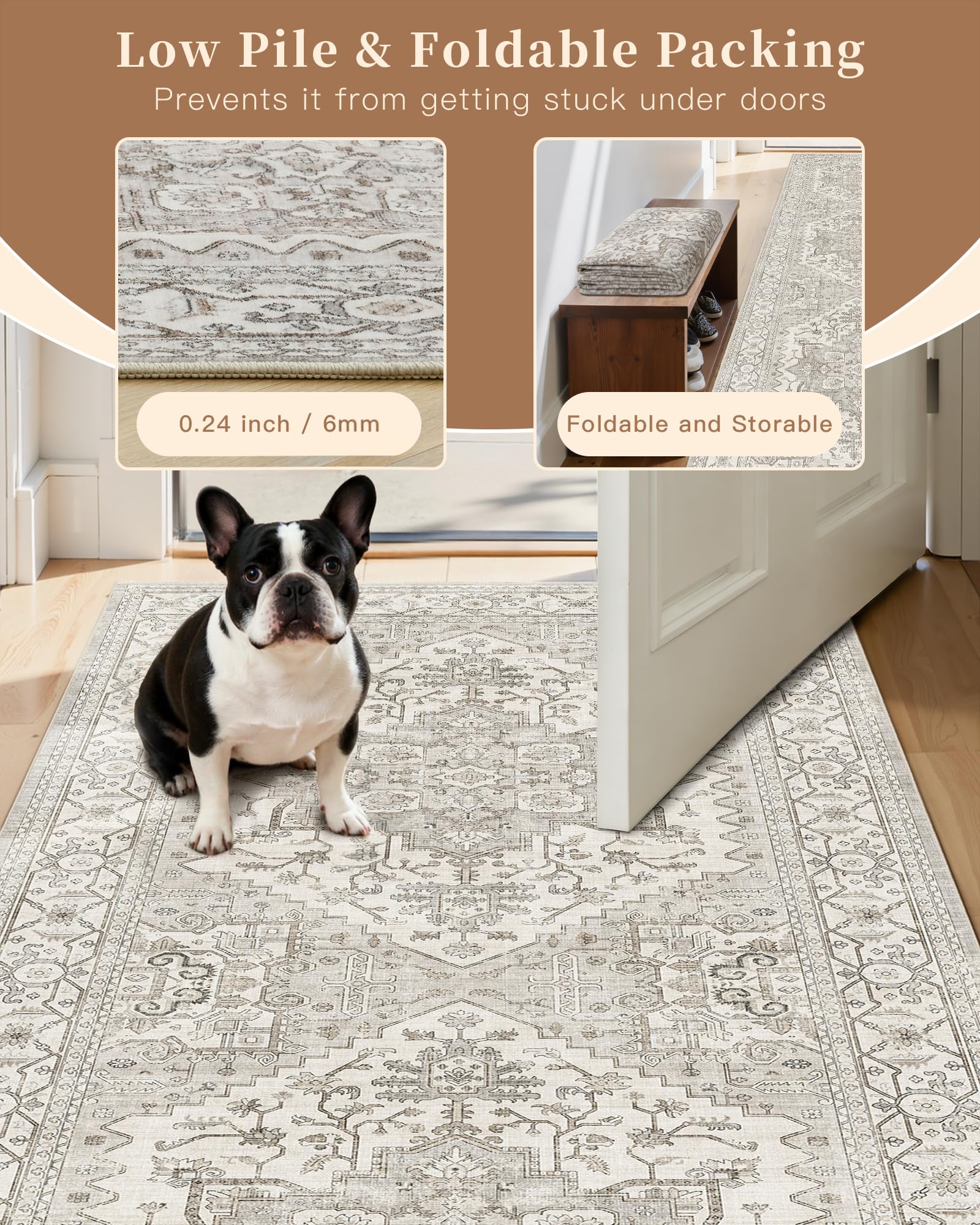 Madane 8x10 Area Rugs for Living Room, Non-Slip Washable Rug, Beige/Brown
