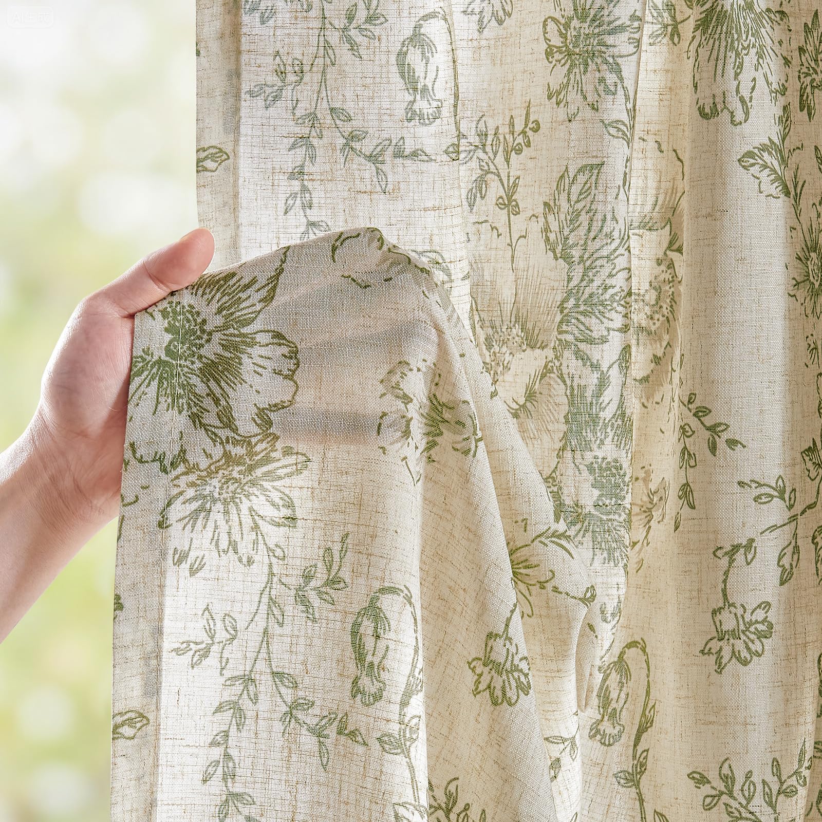 jinchan Vintage Floral Linen Curtains 90 Long for Living Room 2 Panels