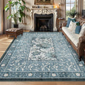 GarveeHome Provence Misty Blue 6x9 Area Rugs, Botanical Grove Vintage Cottagecore Non-Slip Washable Rug for Bedroom Living Room Nursery Kitchen Low-Pile Carpet