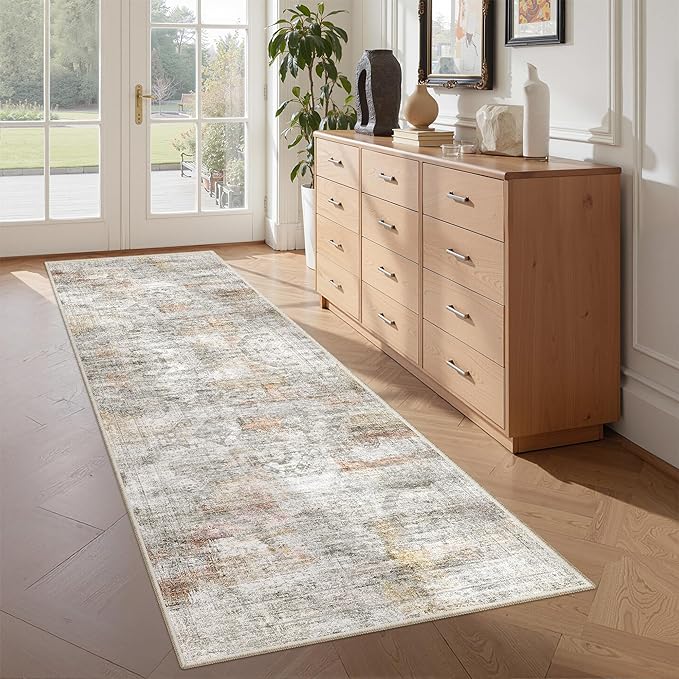 Restydon 2x5 Rug Runners for Hallways Non Slip,Kitchen Rugs,Green