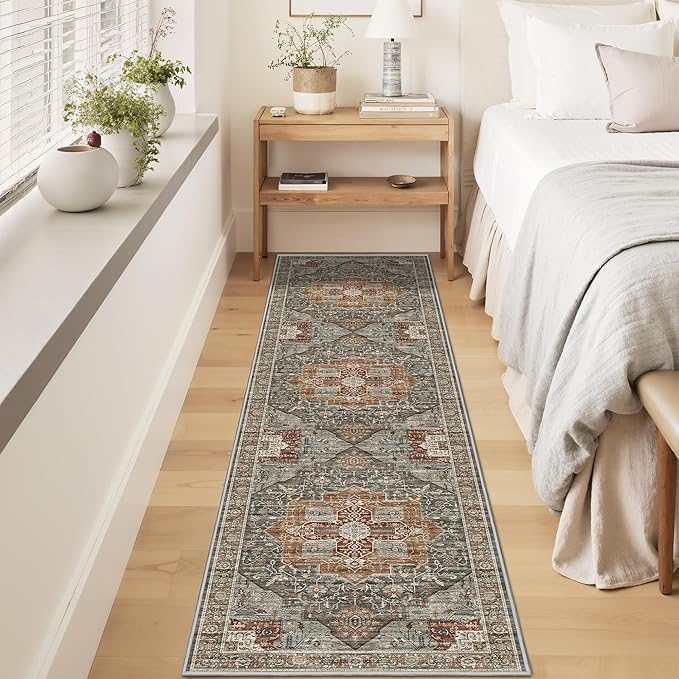 Restydon Runner Rug 2x8 Runners for Hallways Washable Rugs, Grey/Brown/Tan