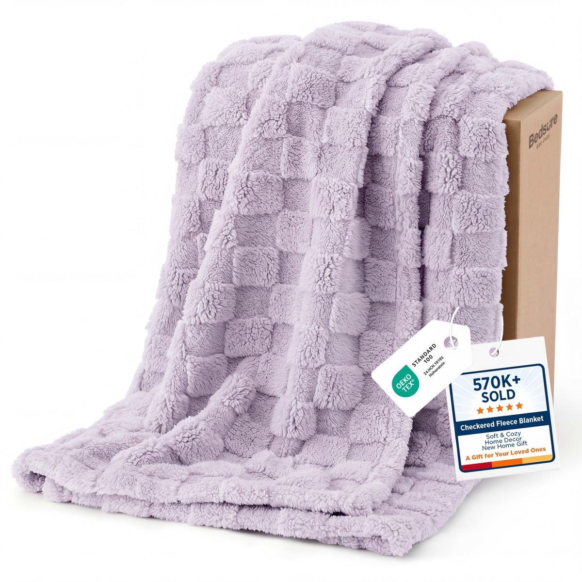 Bedsure Checkered Fleece Throw Blankets for Bed/Couch, Ashley Blue,50"×70"