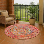 Hausattire Bohemian Braided Rug 5' Round - Multi Color, Rustic Hand Woven Rag Rugs for Kitchen, Kids Bedroom, Living Room | Colorful Farmhouse Pet Friendly Reversible Decorative Carpet