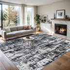 Area Rugs 10x12 Living Room - Washable Rug Modern Abstract Soft Large Neutral Non-Slip Carpet Indoor Floor Thin Carpets for Bedroom Dining Room Farmhouse Nursery Home Office Black