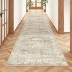 Kitchen Runner Rug Non Slip - 2.5 x 8 Runners for Hallways, Entryway, Bedroom, Washable Runner Rugs for Bathroom, Laundry Room, Low Pile Soft Vintage Area Rug(2.5'x8', Brown/Ivory)