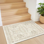 Washable 2x3 Entryway Area Rug - Small Non Slip Vintage Kitchen Runner Rugs Indoor Entrance Soft Neutral Stain Resistant Bathroom Mat Farmhouse Carpet for Bedroom Living Room Entry Laundry 2'x3' Beige